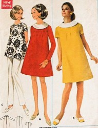 4801 BUTTERICK 1970 MATERNITY SS-LS DRESS, TOP,  DETACH COLLAR PATTERN 8, 10 UNCUT